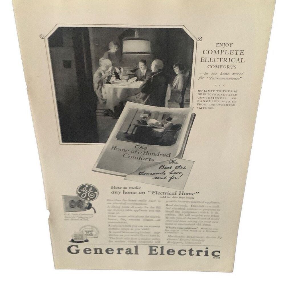 Vintage 1923 General Electric Enjoy Electrical Comforts Ad Advertisement